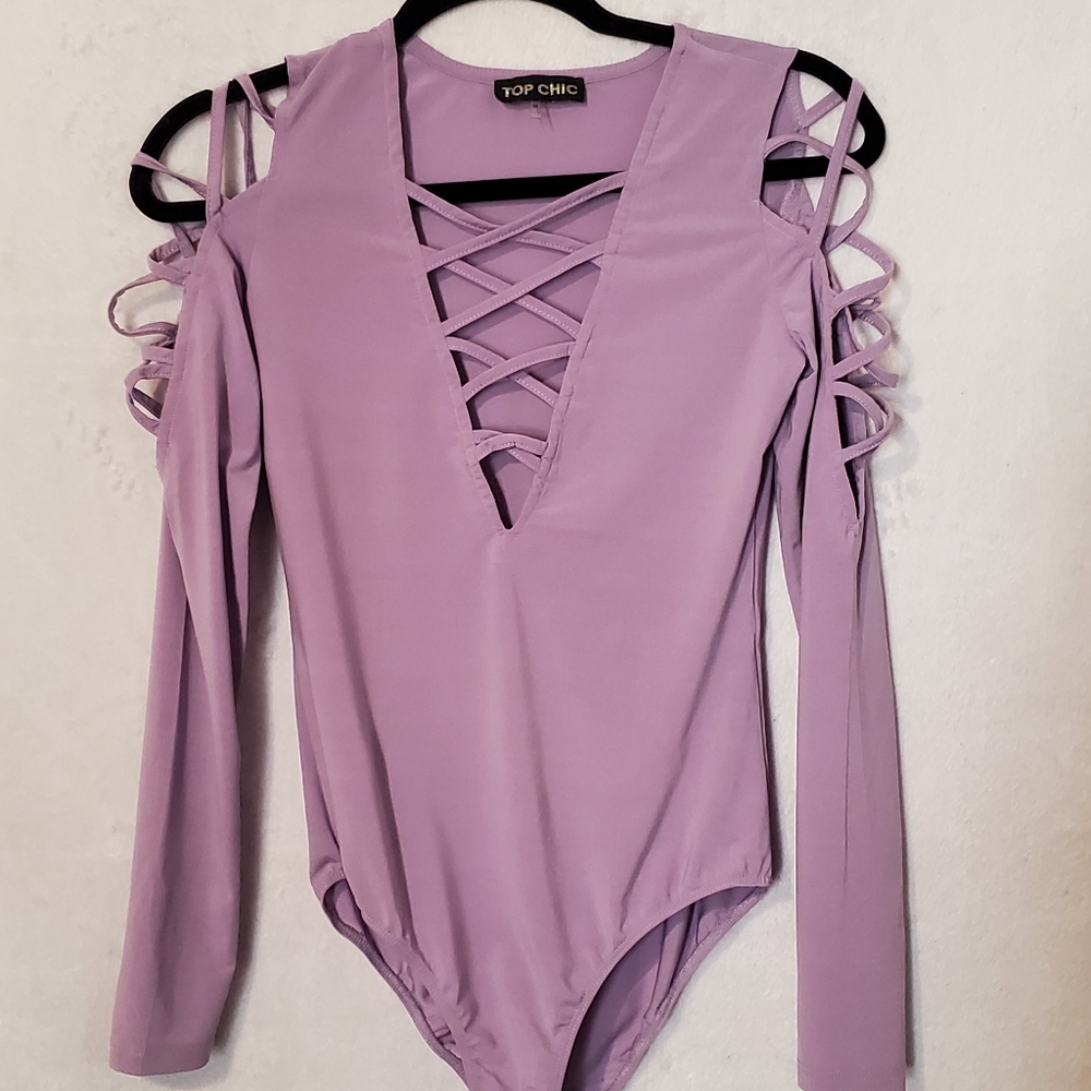 Lavender open shoulder Bodysuit